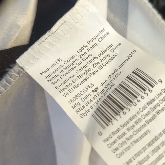 Women's Black and White Polka Dot Off-Shoulder Jumpsuit Clown Costume 8-10 NWT - Picture 4 of 5